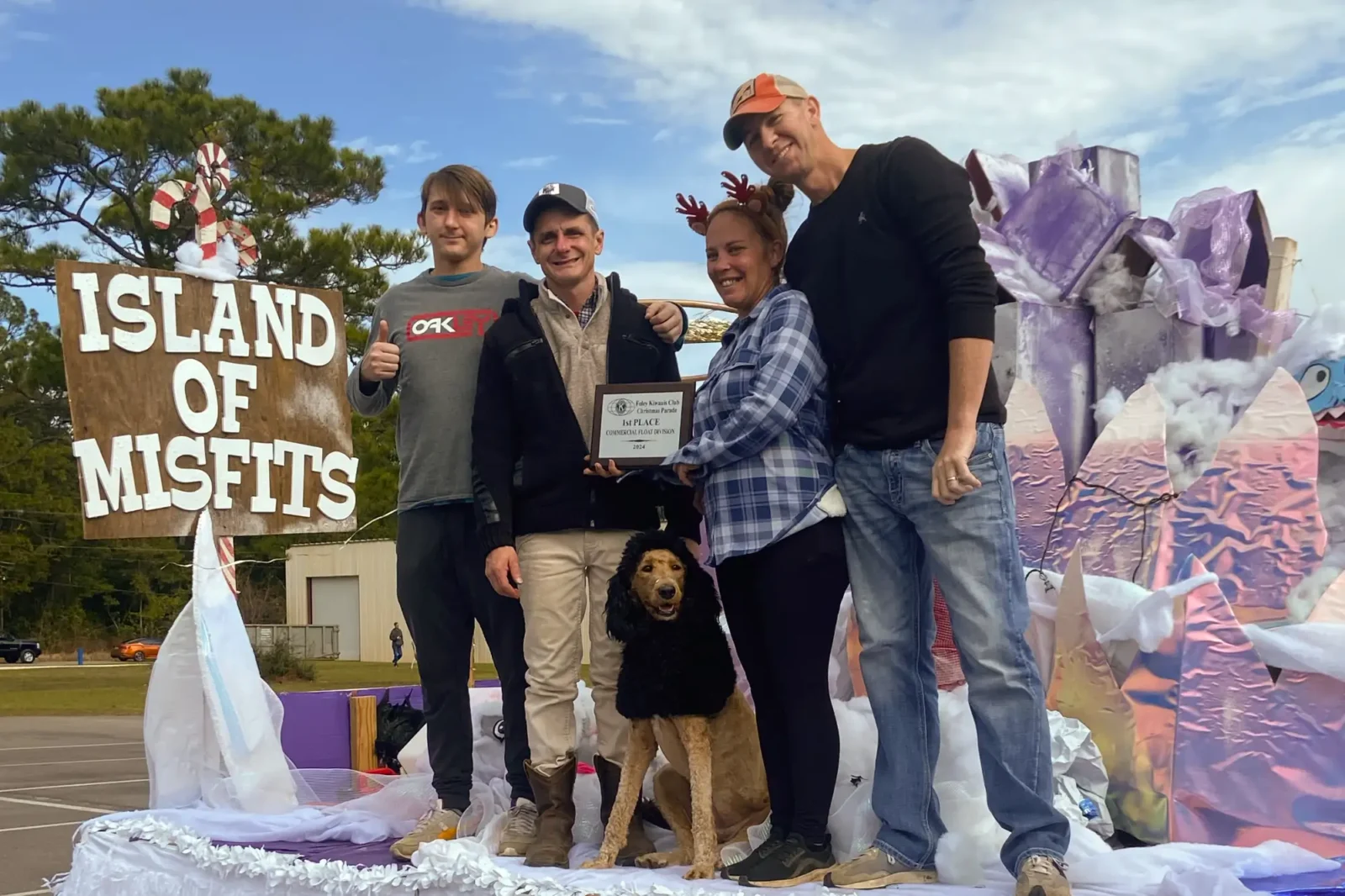 Walker team on Island of Misfits float for Christmas parade.